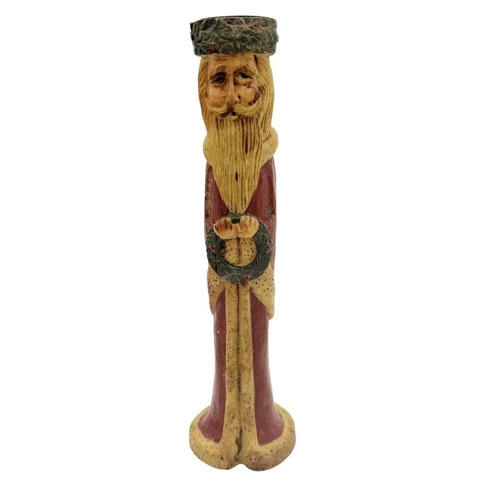 VTG Primitive Father Christmas Santa Candle Holder 9